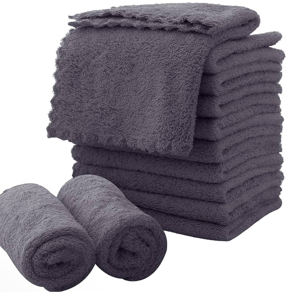 Microfiber Facial Cloths Fast Drying Washcloth 12 Pack Soft Makeup Remover -Grey
